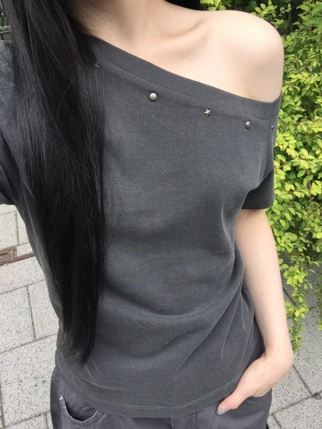 斜肩鉚釘洗水TOP - TP608