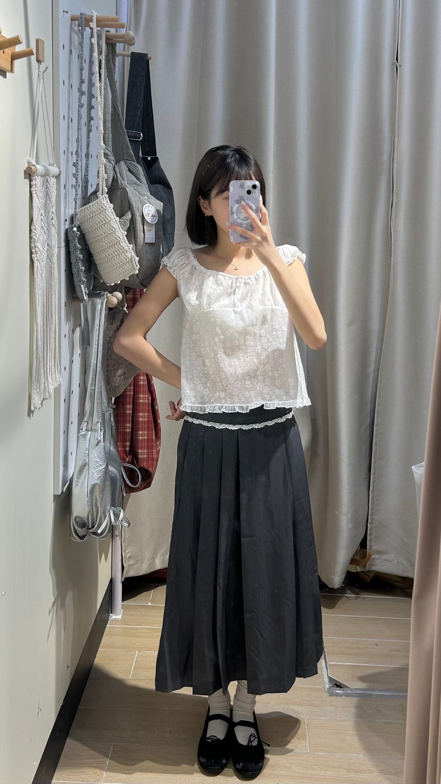 透花泡泡袖top - TP566