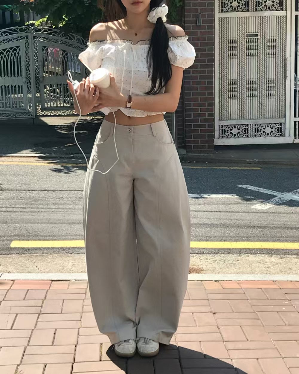 率性簡約錐形闊褲子 - PT573