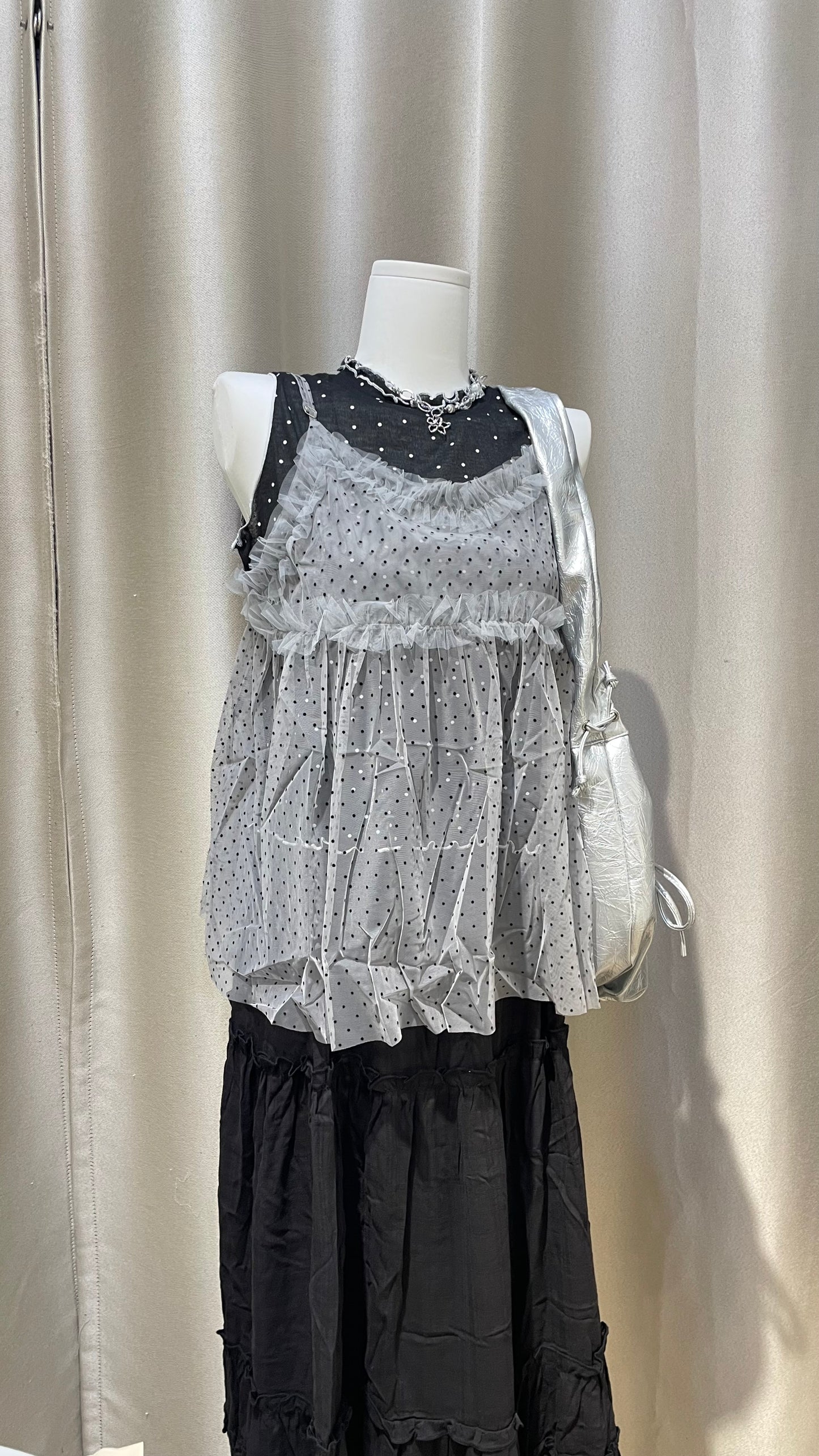 波點ruffle see through 吊帶背心 - TP652
