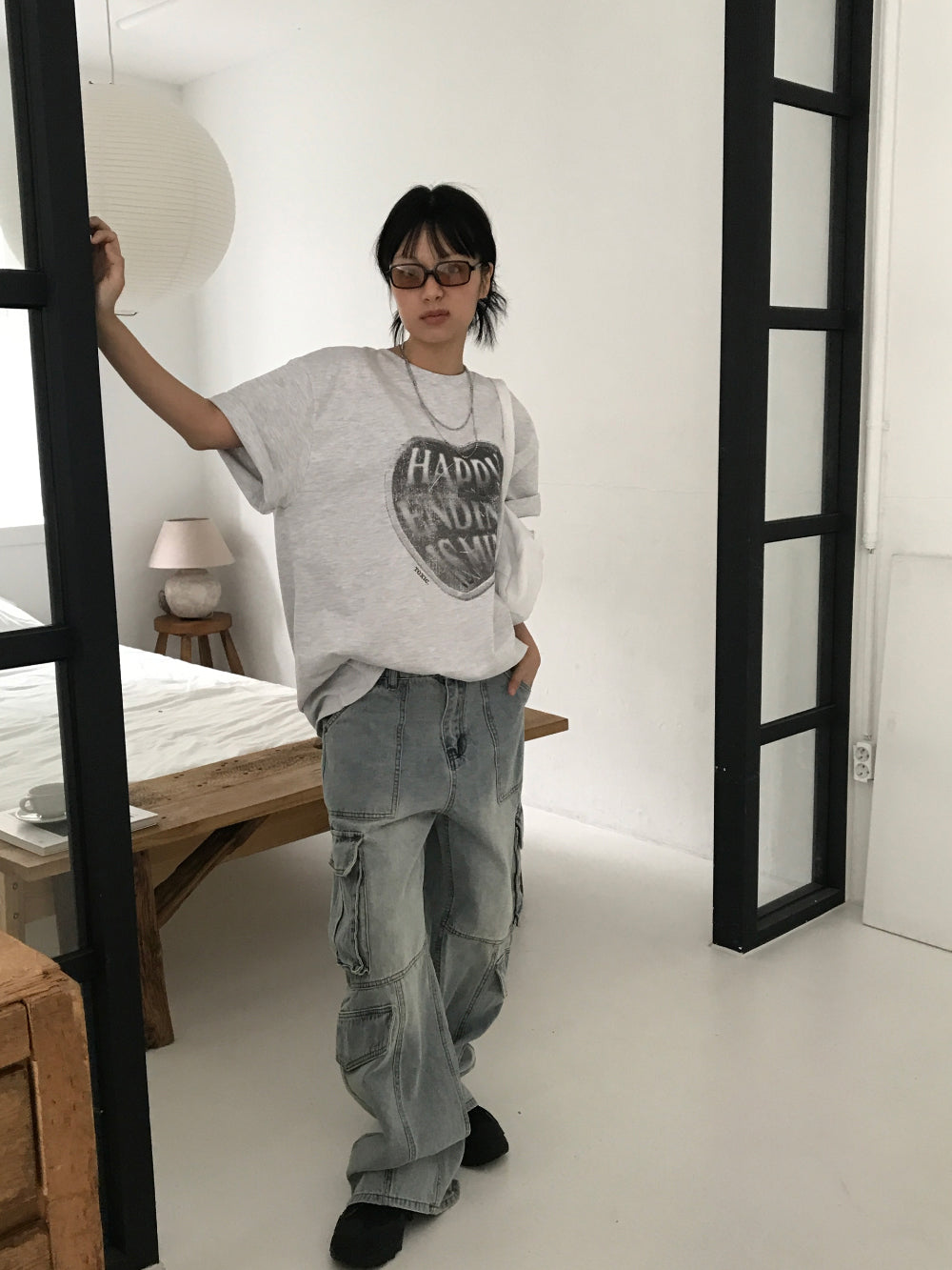 Unisex Vintage 甩色心心print tee - TP562