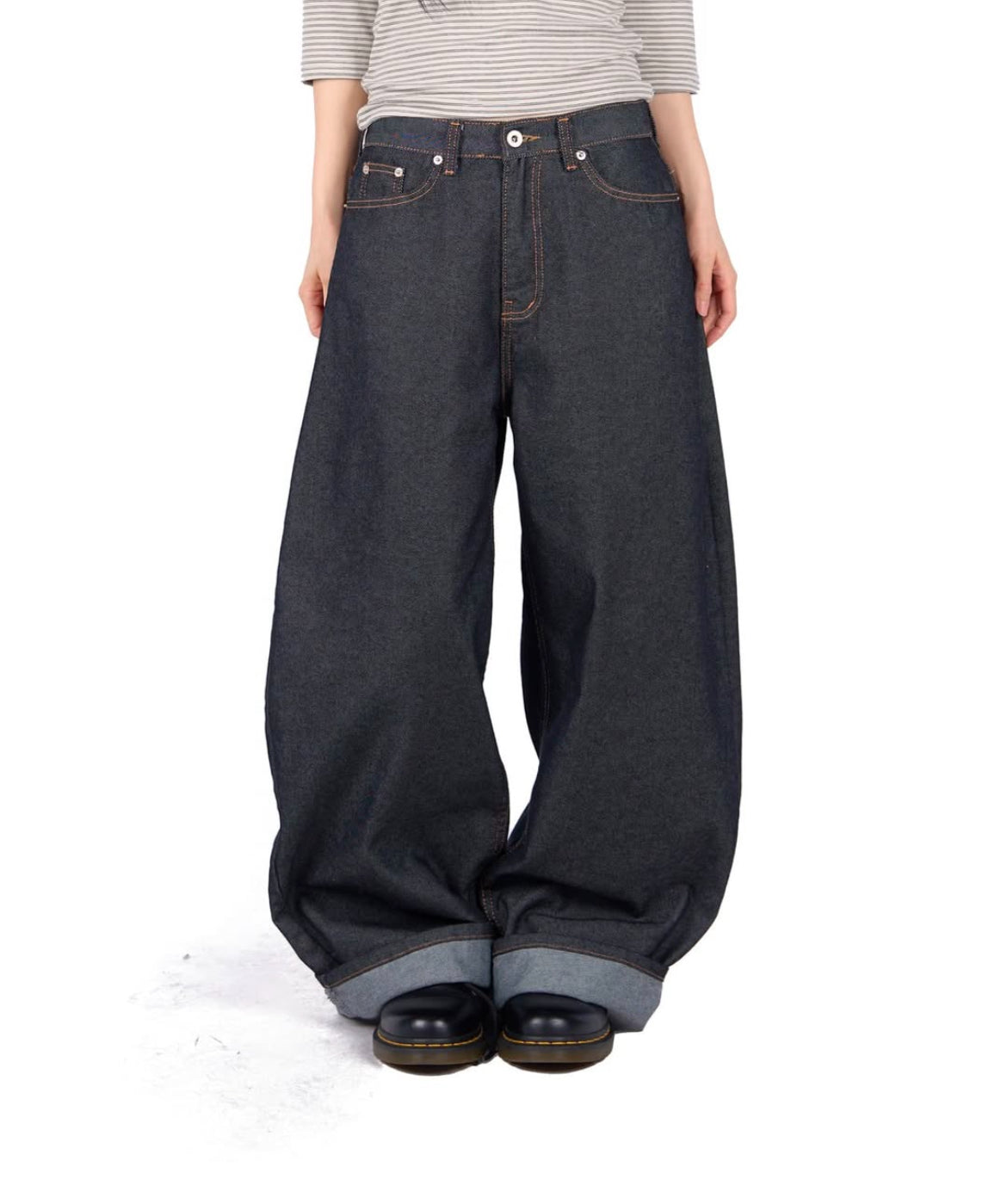 non-fade復古扣帶闊褲 - PT615