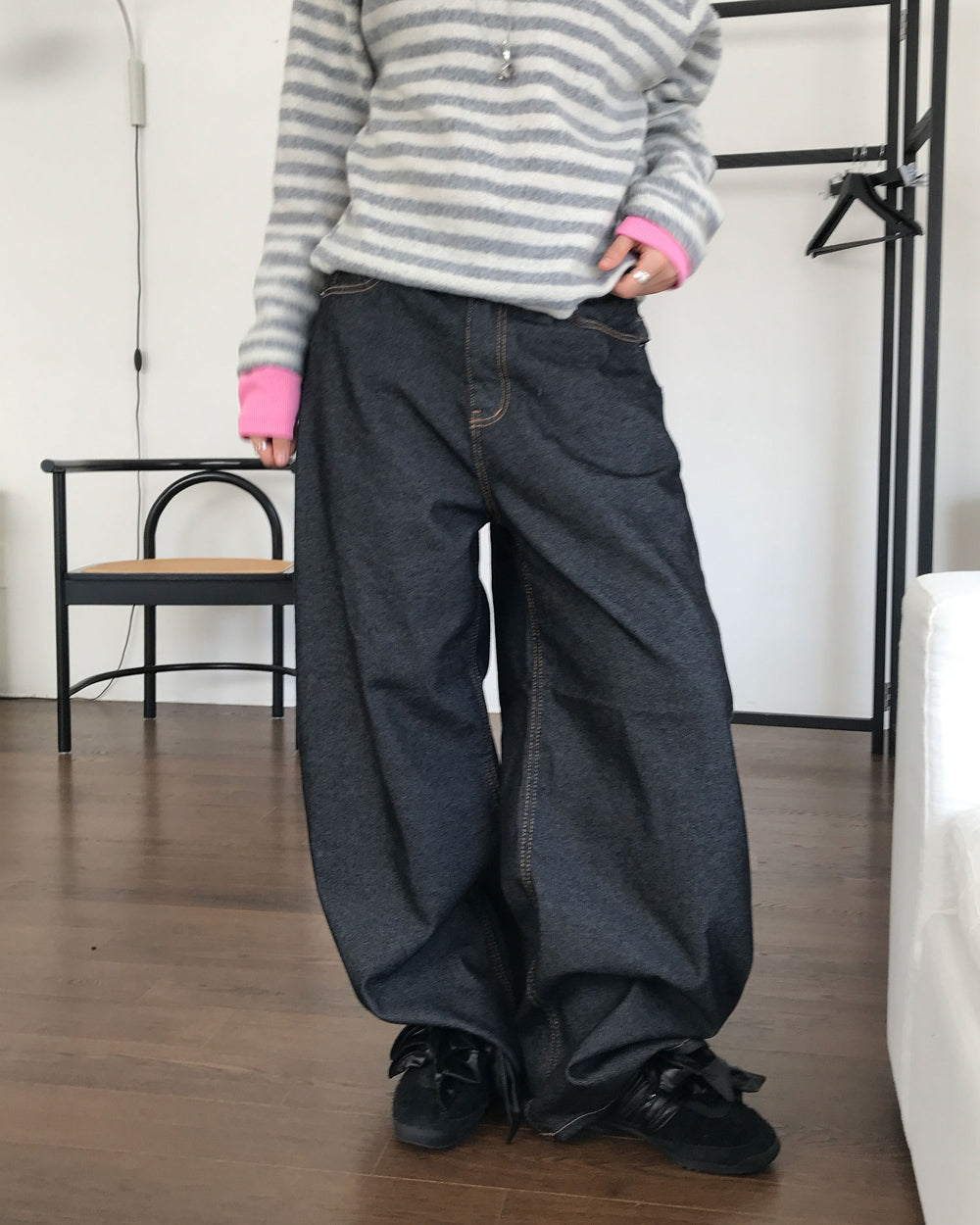 non-fade復古扣帶闊褲 - PT615