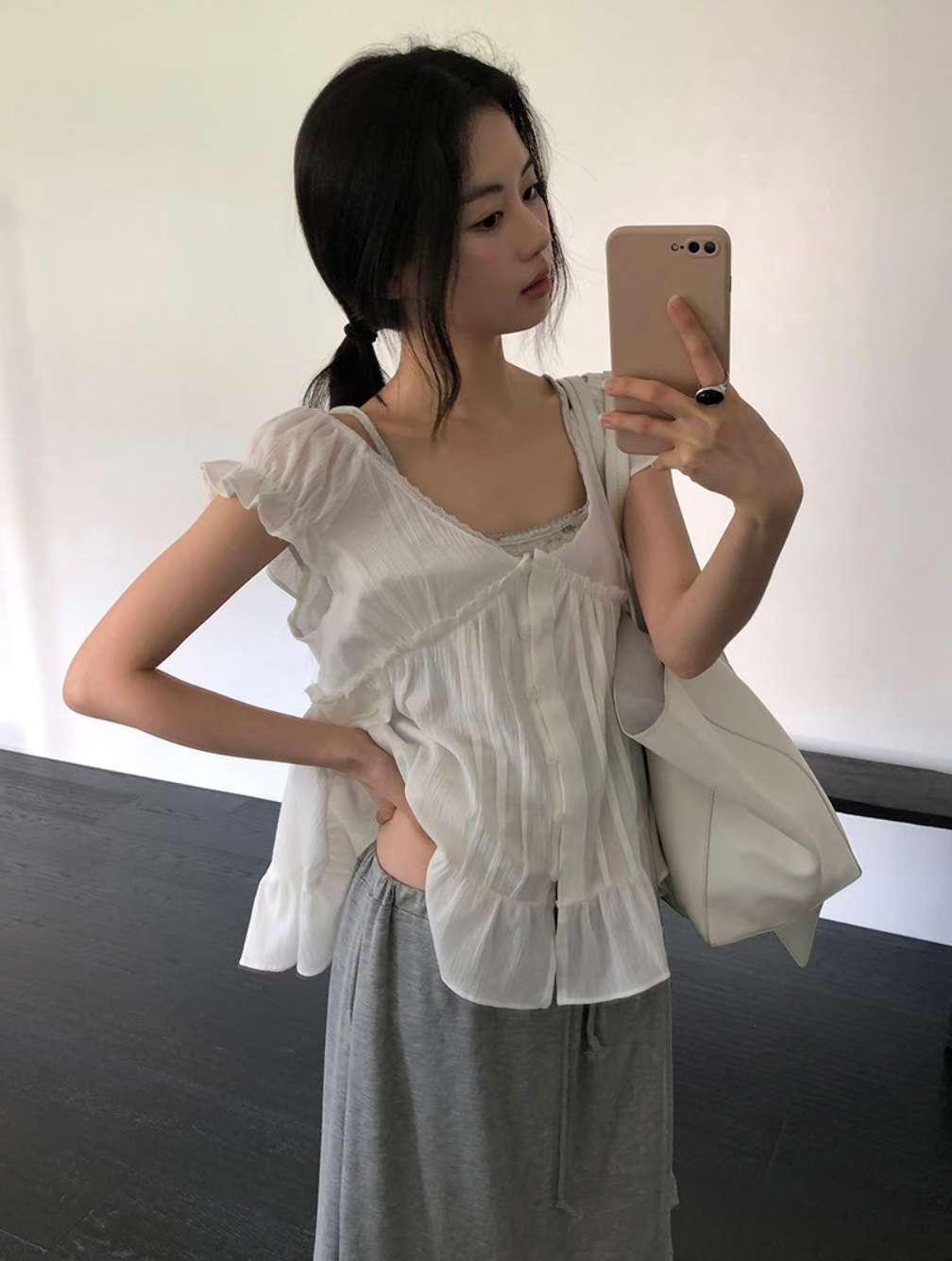 透膚ruffle氣質Blouse