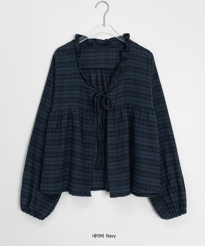 Ruffle 格仔綁帶TOP - JK538