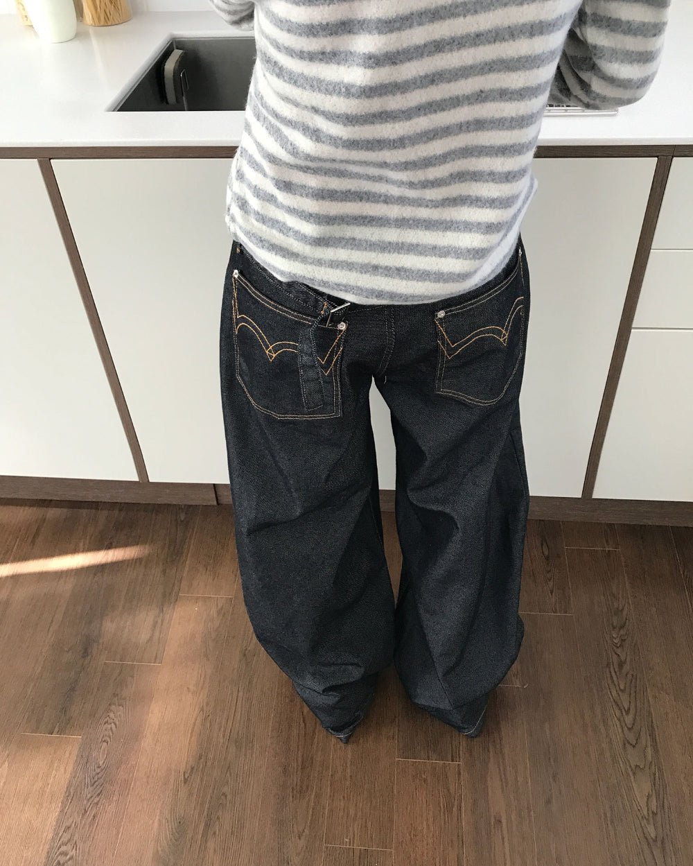 non-fade復古扣帶闊褲 - PT615