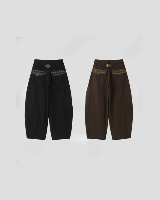 復古格紋口袋彎刀褲｜pre-order