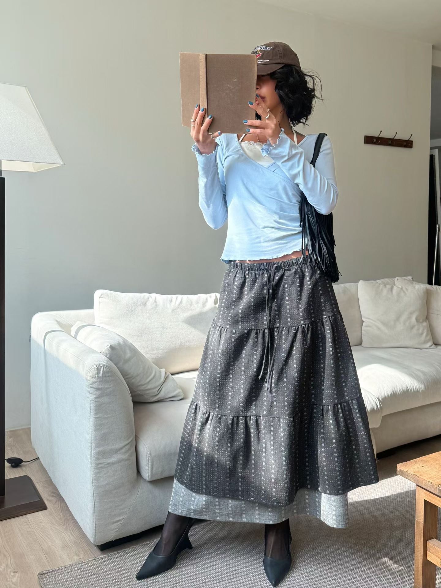 雙層layer繡花半裙 - SK607