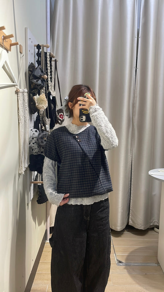 復古薄絨泡泡袖TOP - TP598