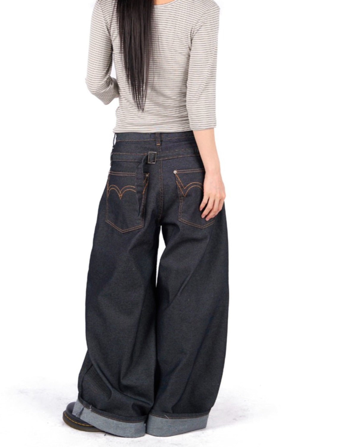 non-fade復古扣帶闊褲 - PT615