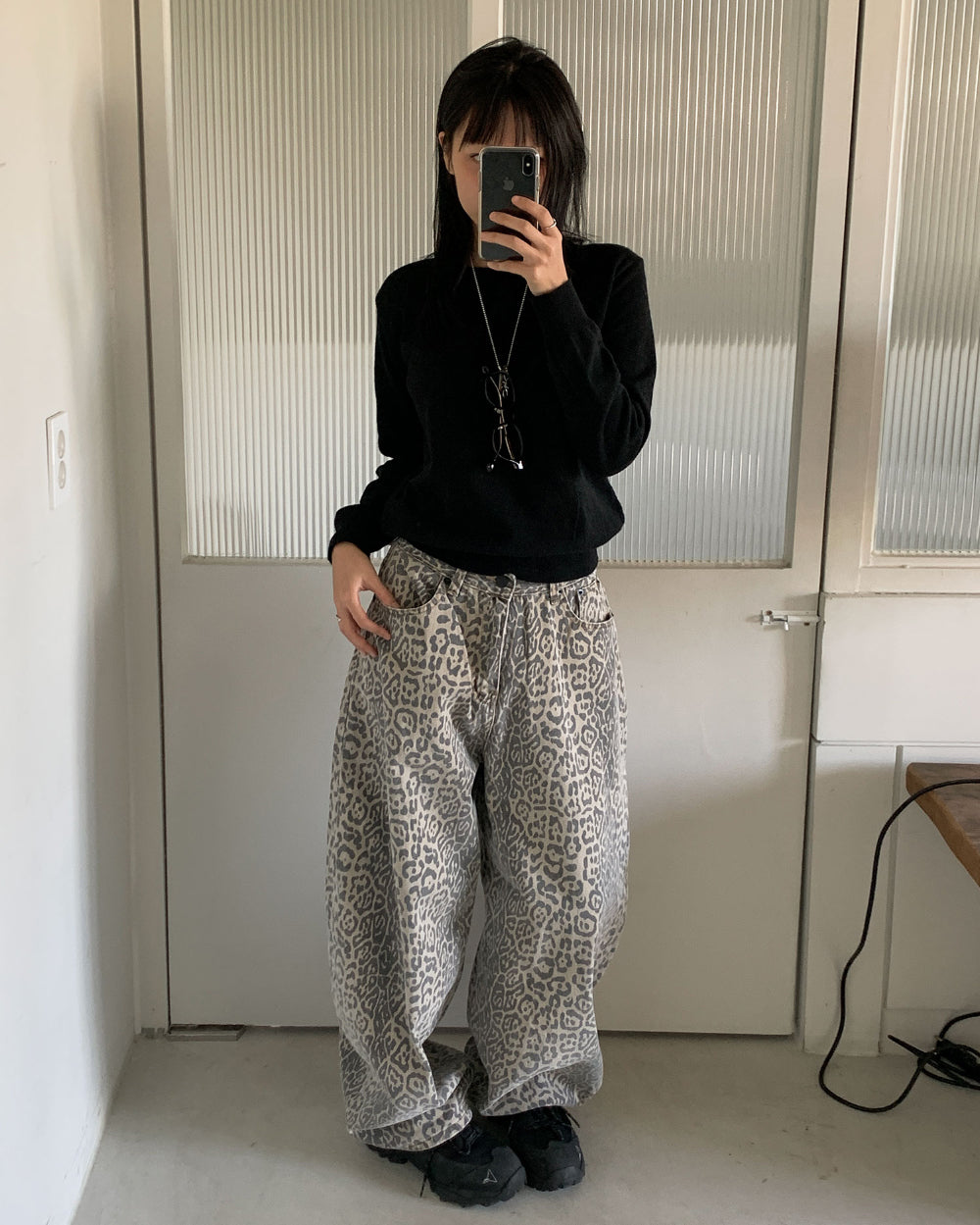 洗水豹紋balloon pant