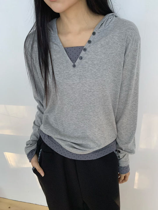 波點假兩件連帽Top - TP601