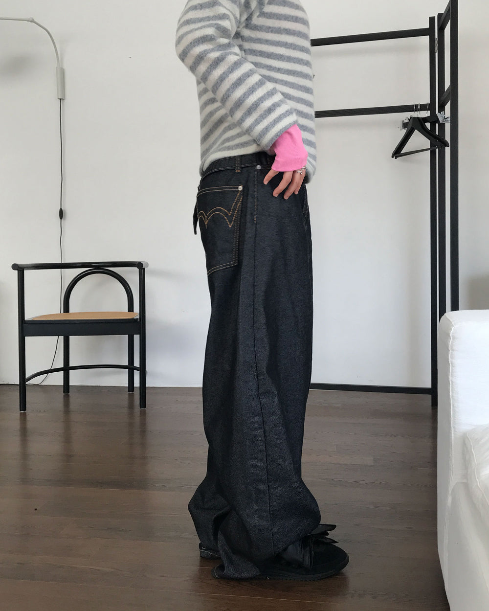 non-fade復古扣帶闊褲 - PT615