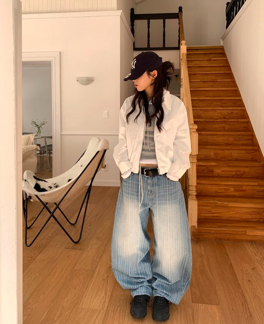 Unisex直紋洗水balloon pant - PT535