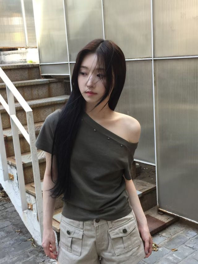 斜肩鉚釘洗水TOP - TP608