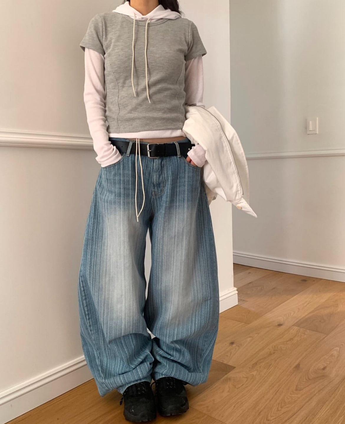 Unisex直紋洗水balloon pant - PT535