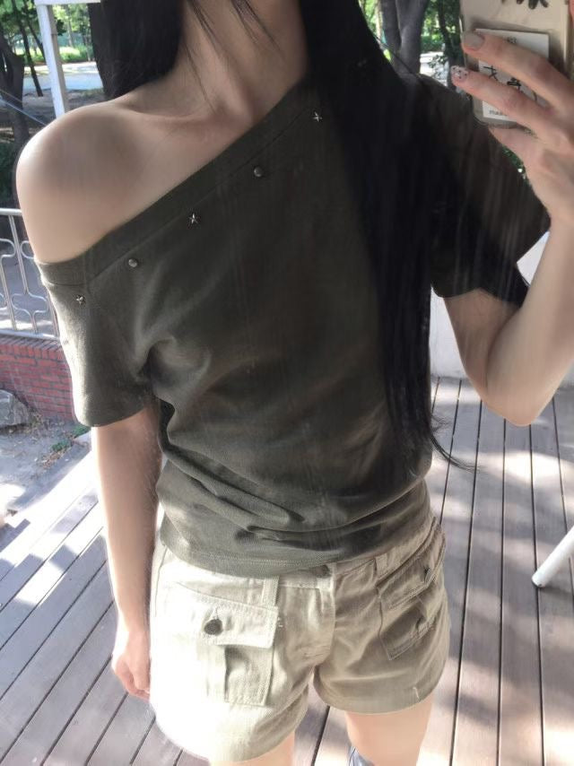 斜肩鉚釘洗水TOP - TP608