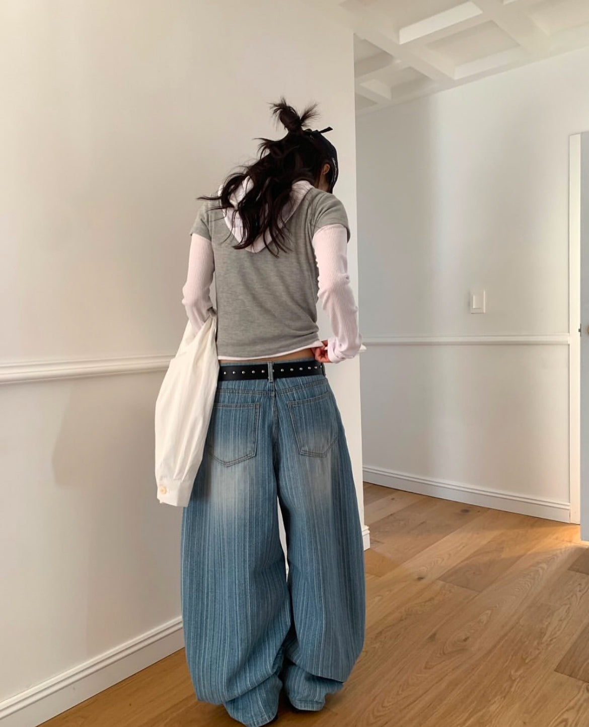 Unisex直紋洗水balloon pant - PT535