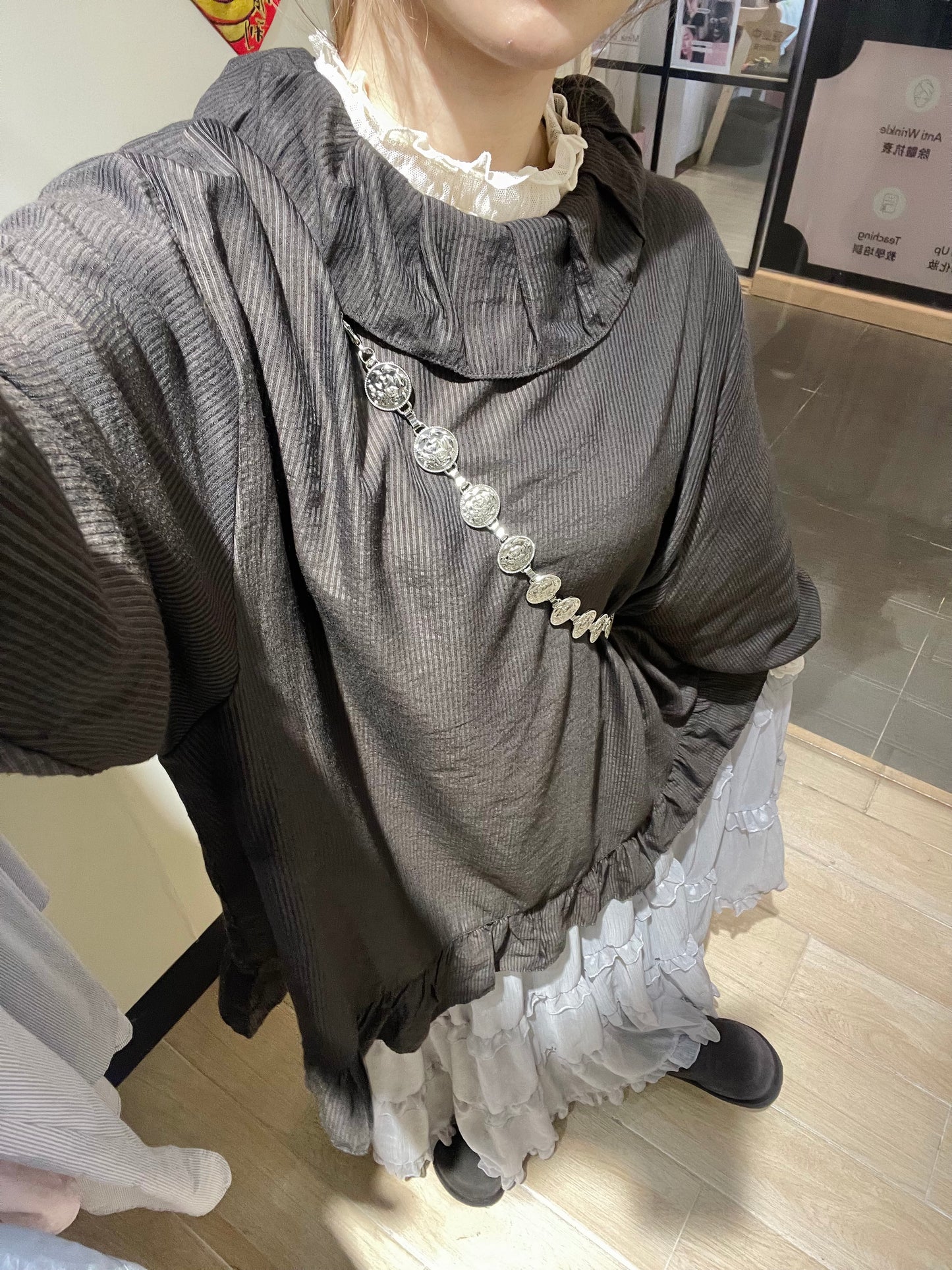 雙層高領透膚basic tee - TP521