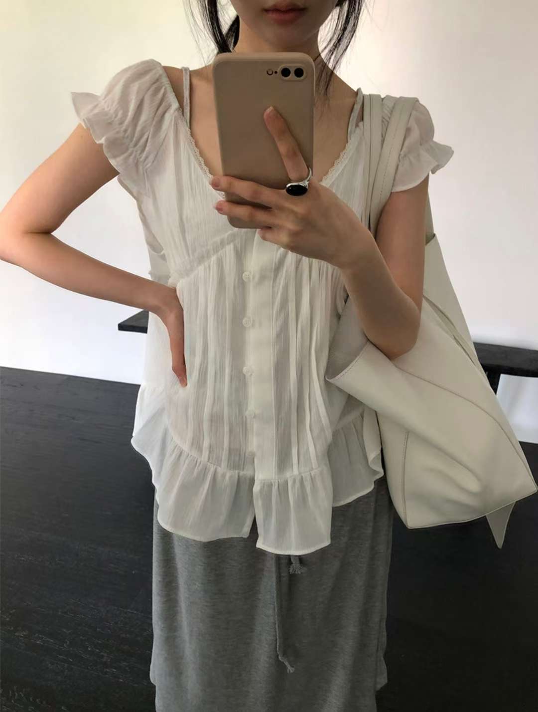 透膚ruffle氣質Blouse