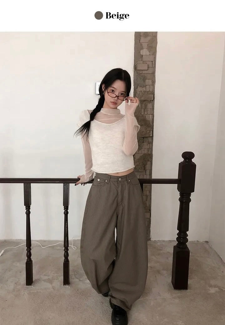 直紋垂感彎刀褲 - PT616