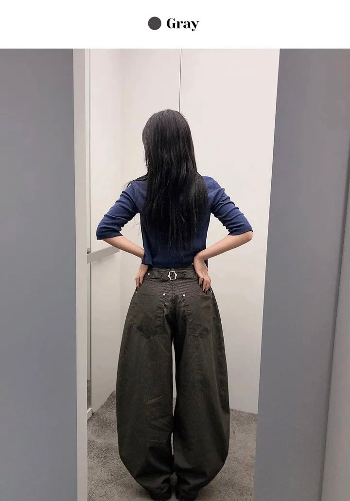 直紋垂感彎刀褲 - PT616