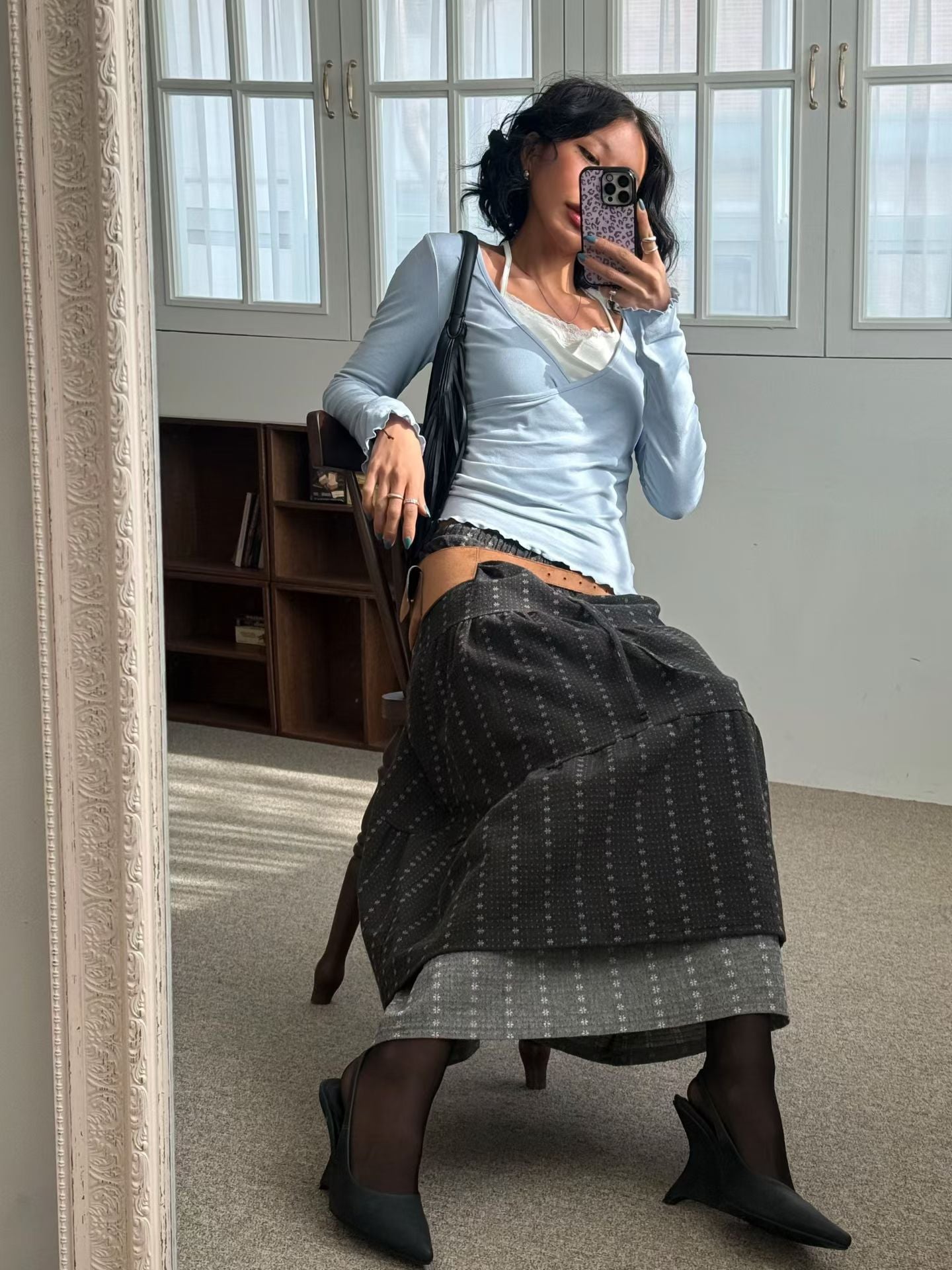 雙層layer繡花半裙 - SK607