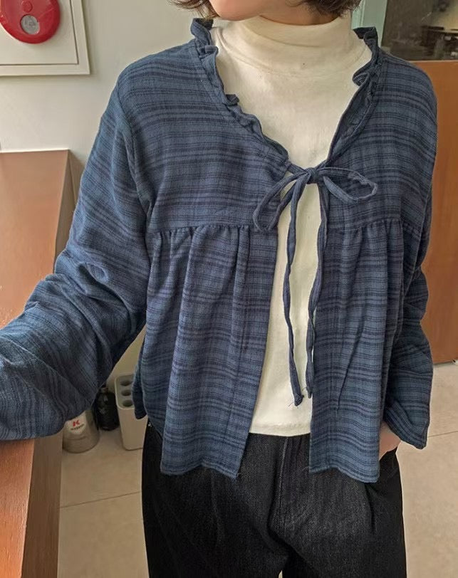 Ruffle 格仔綁帶TOP - JK538