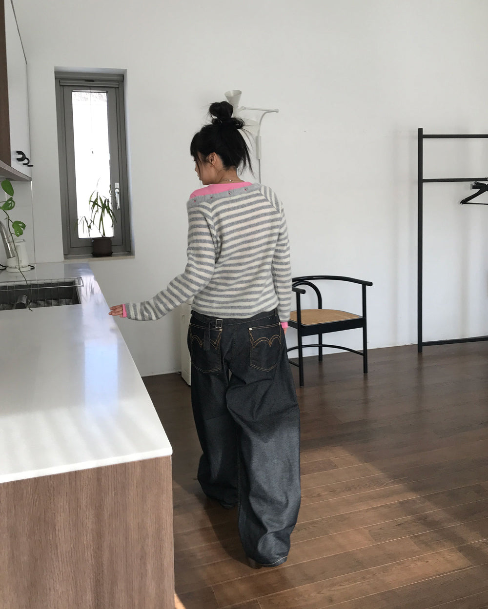 non-fade復古扣帶闊褲 - PT615