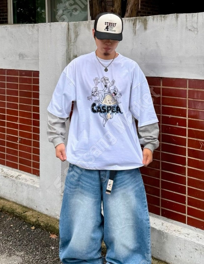 Unisex鬼仔假兩件oversize T - TP580