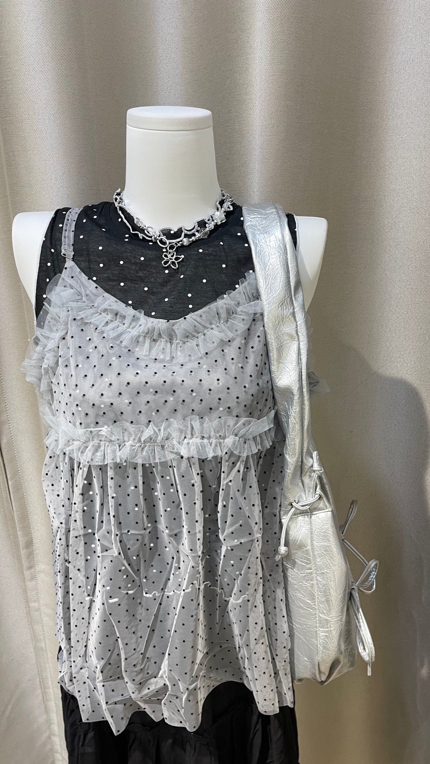 波點ruffle see through 吊帶背心 - TP652