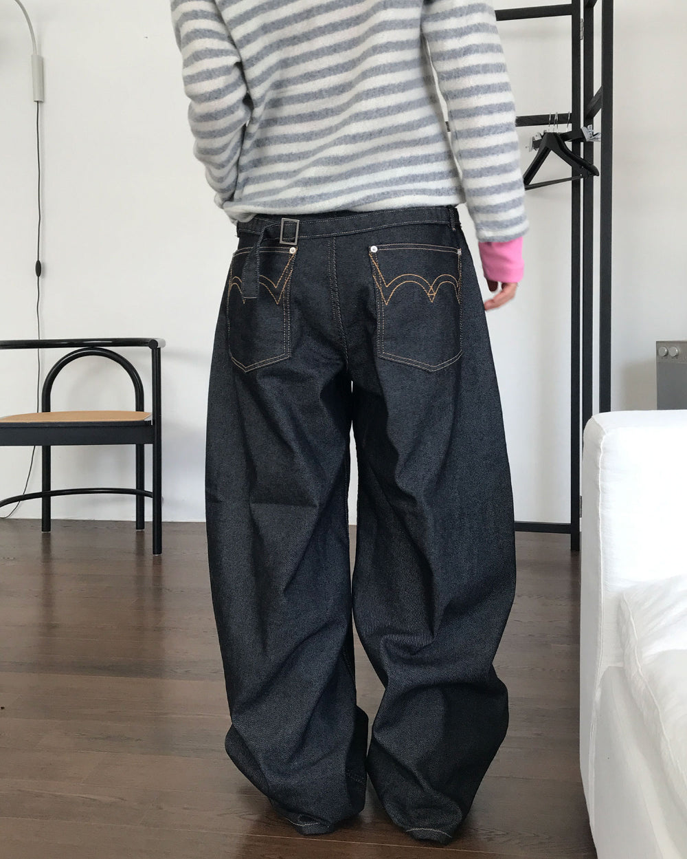 non-fade復古扣帶闊褲 - PT615