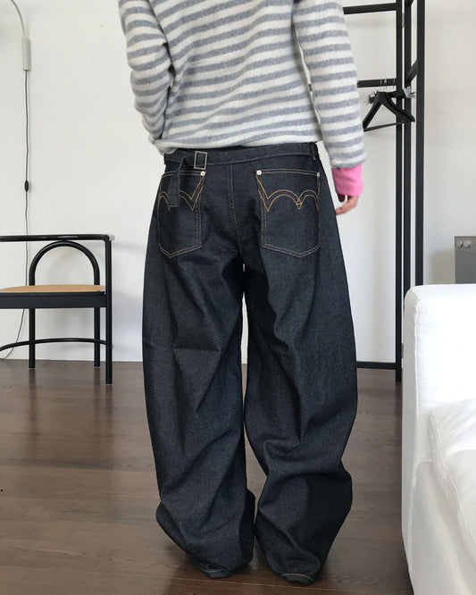 non-fade復古扣帶闊褲 - PT615