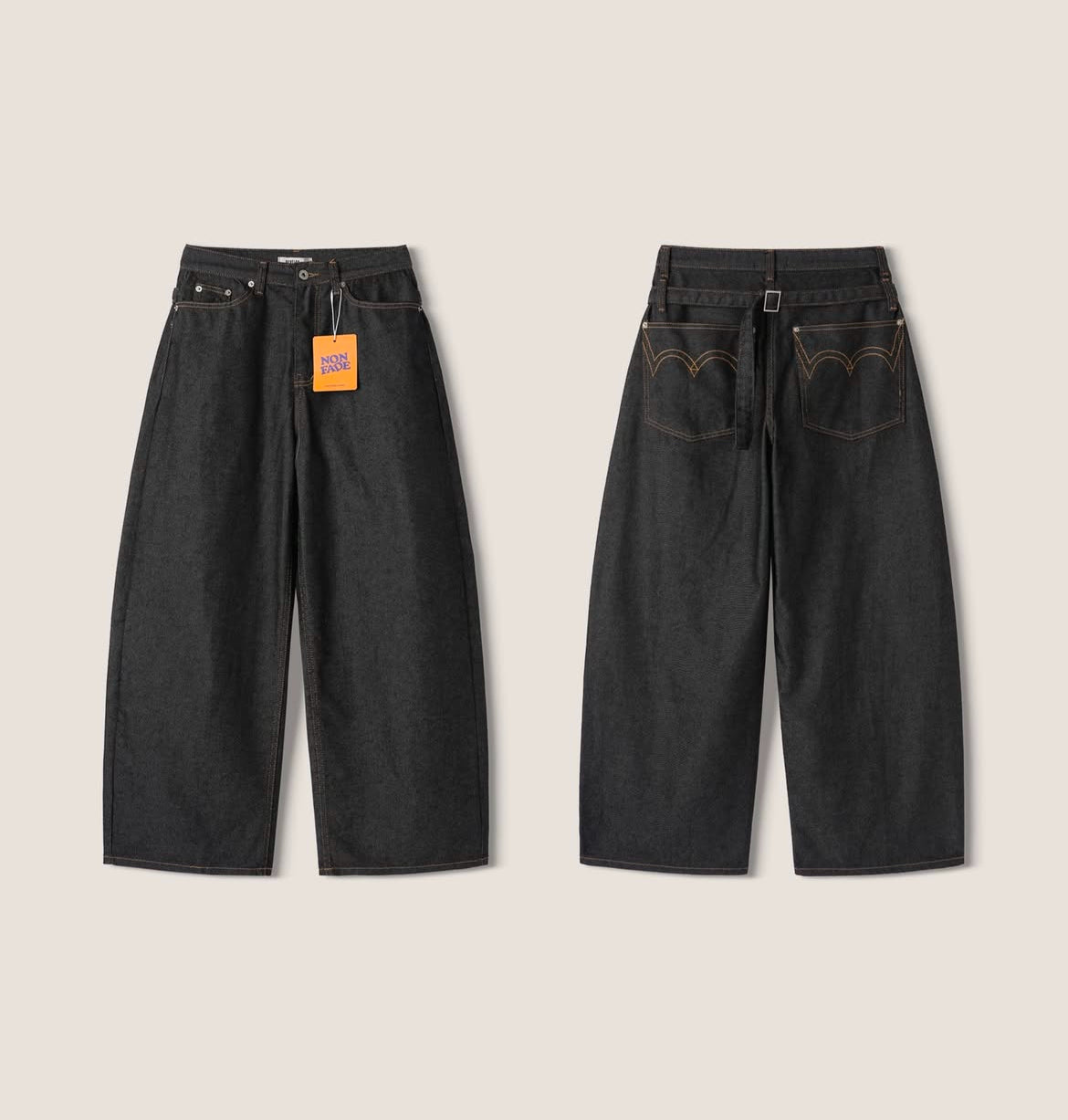 non-fade復古扣帶闊褲 - PT615