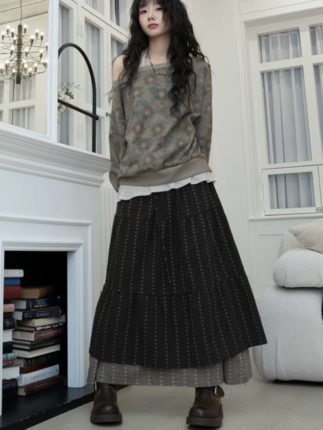 雙層layer繡花半裙 - SK607