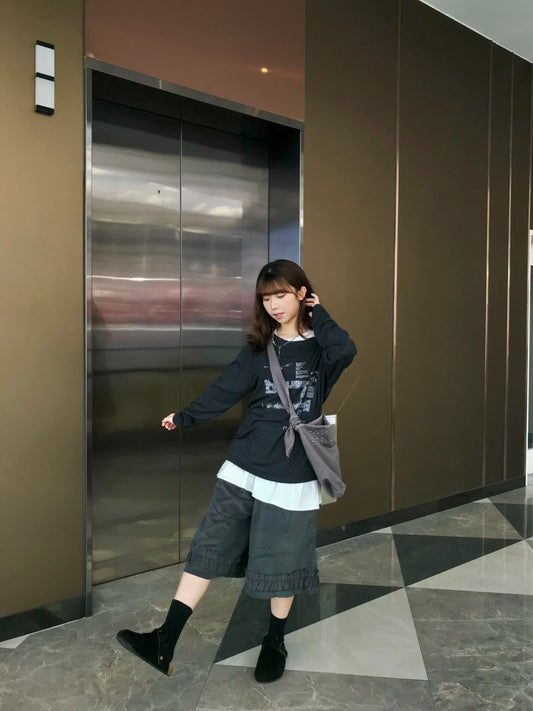 Ruffle幼燈芯絨七分褲子 - PT575