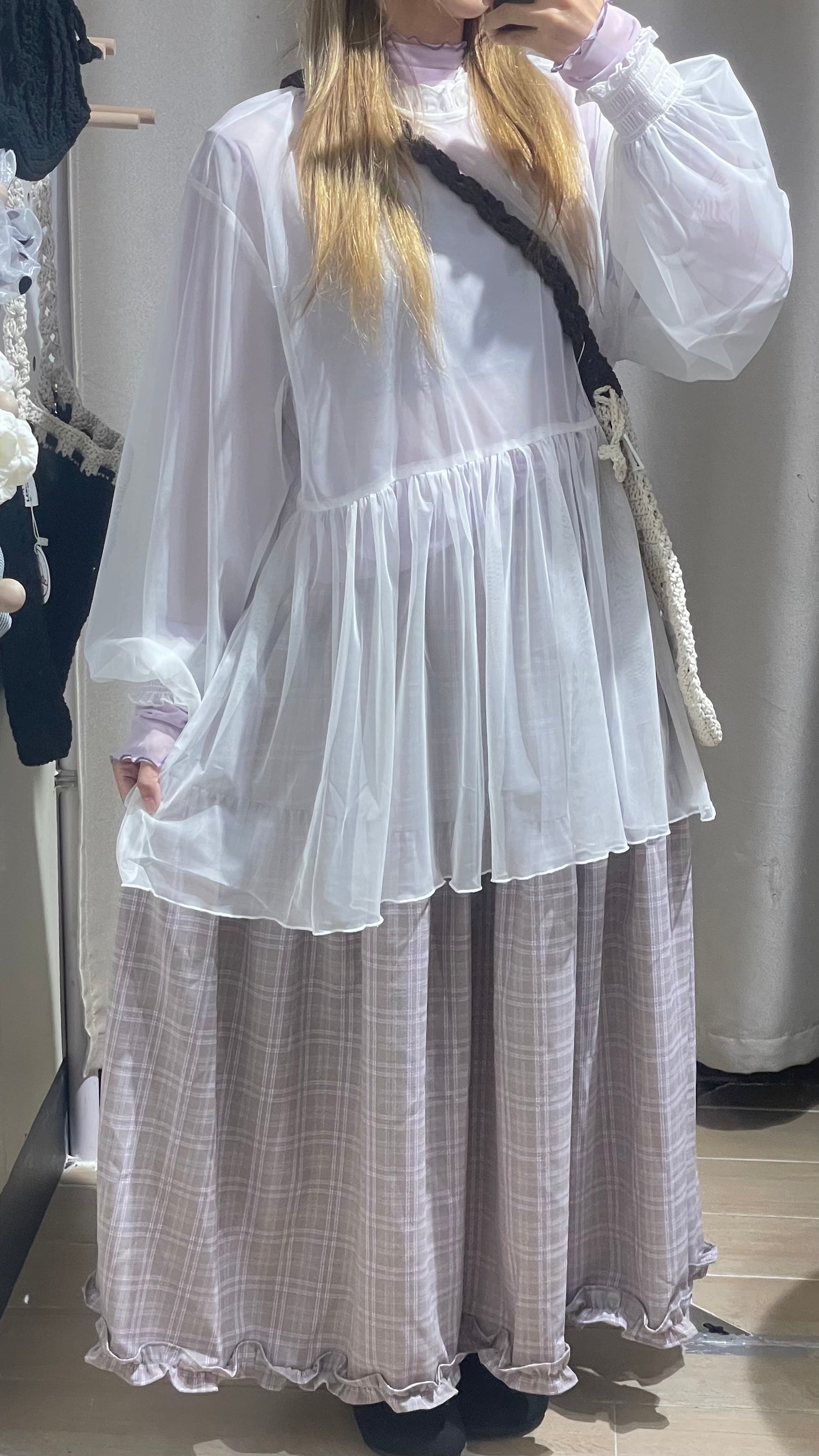 日系透膚ruffle blouse - ST584