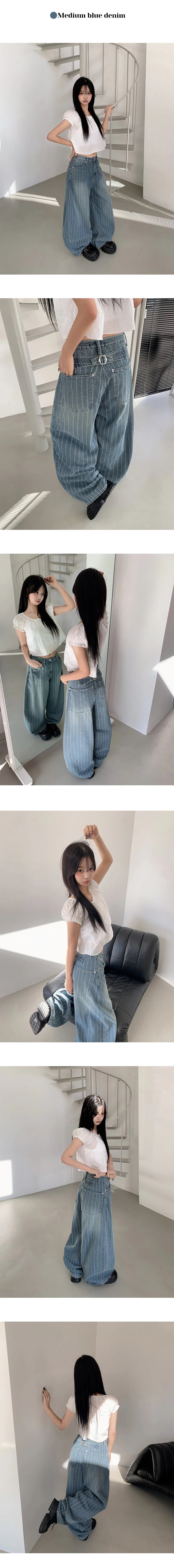 pre-order | 星星直紋牛仔彎刀褲