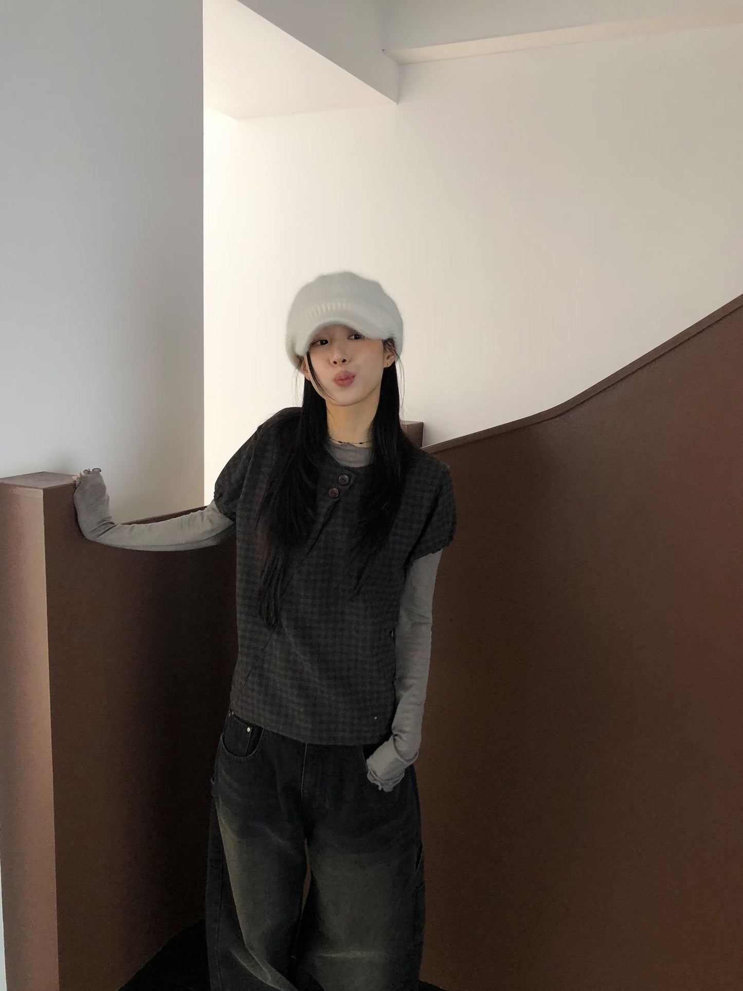 復古薄絨泡泡袖TOP - TP598