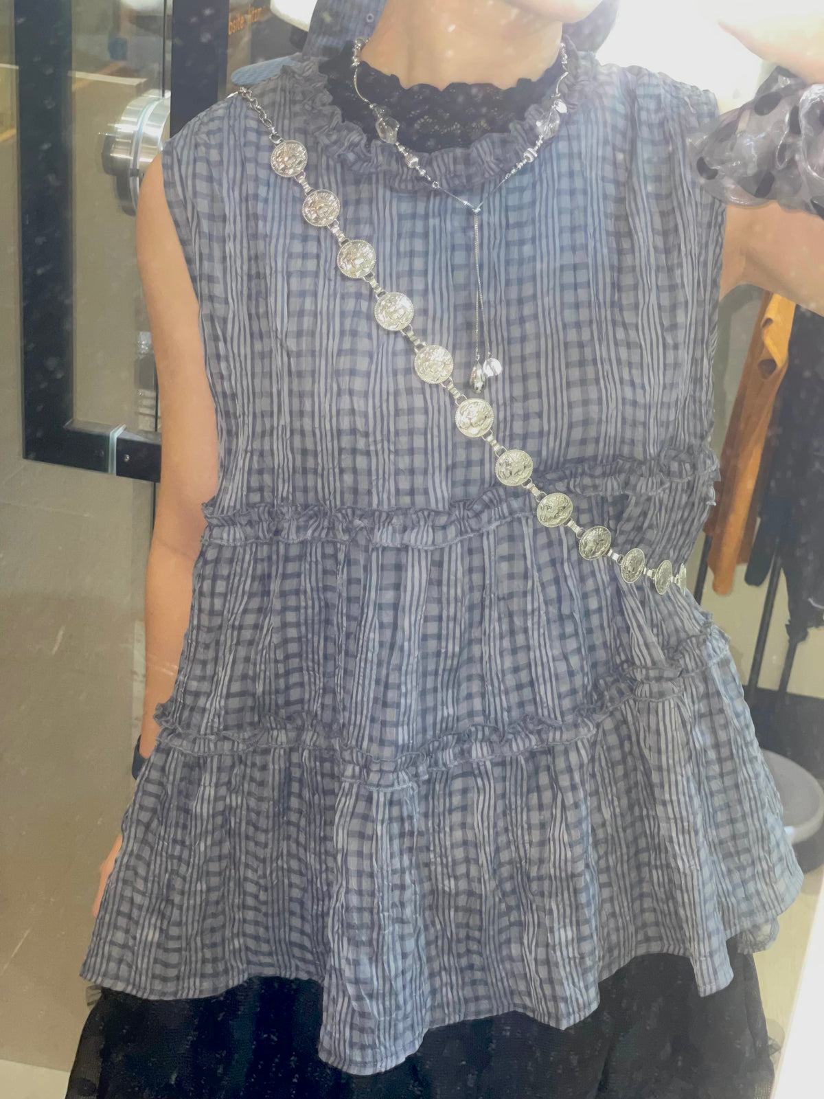 暗格皺紋ruffle背心blouse - TP687