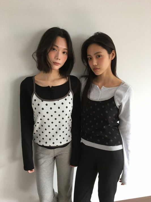 波點假兩件吊帶背心 - TP624