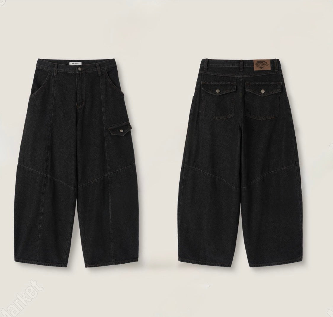深牛仔工裝闊褲子｜pre-order