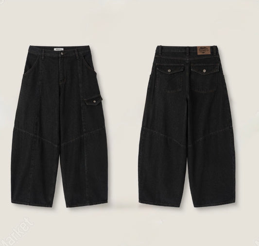 深牛仔工裝闊褲子｜pre-order