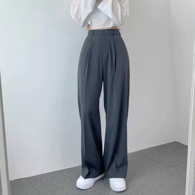 高腰寬鬆西褲